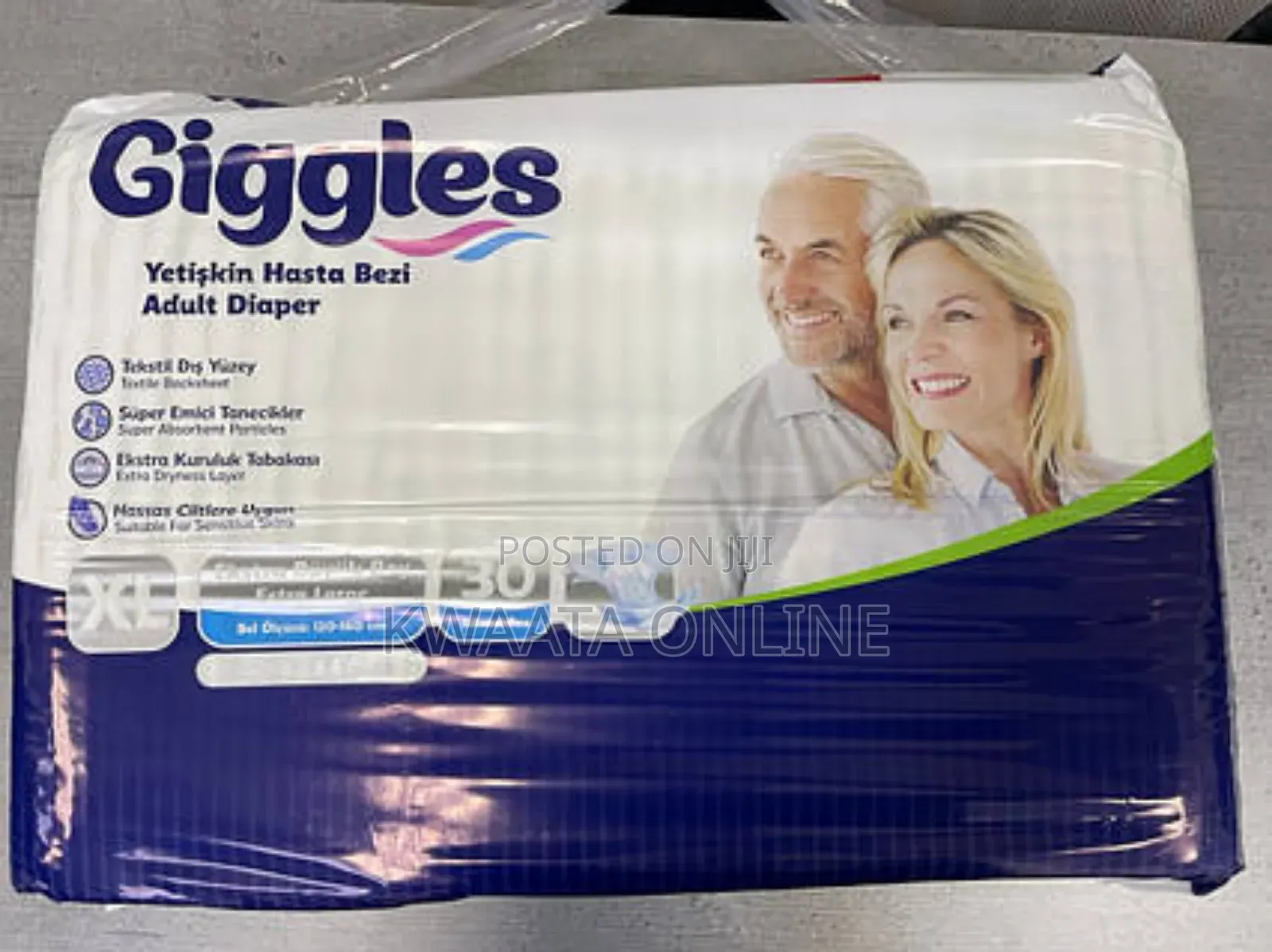 30 Count Giggles Adult Diaper, Sizes( M,L,Xl), Wetness Indicator