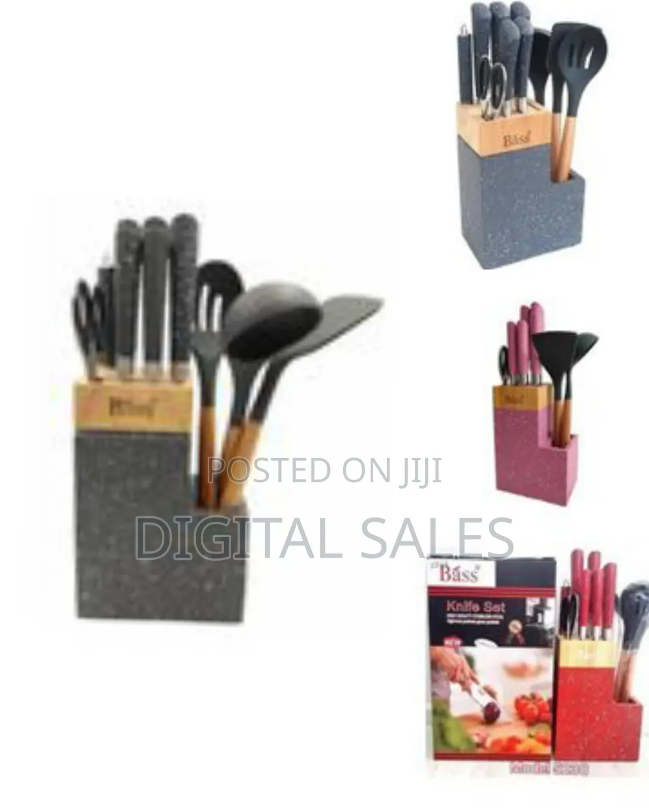 Bass 11 Piece Stainless Steel Modern Knife Set on Bamboo Block Stand