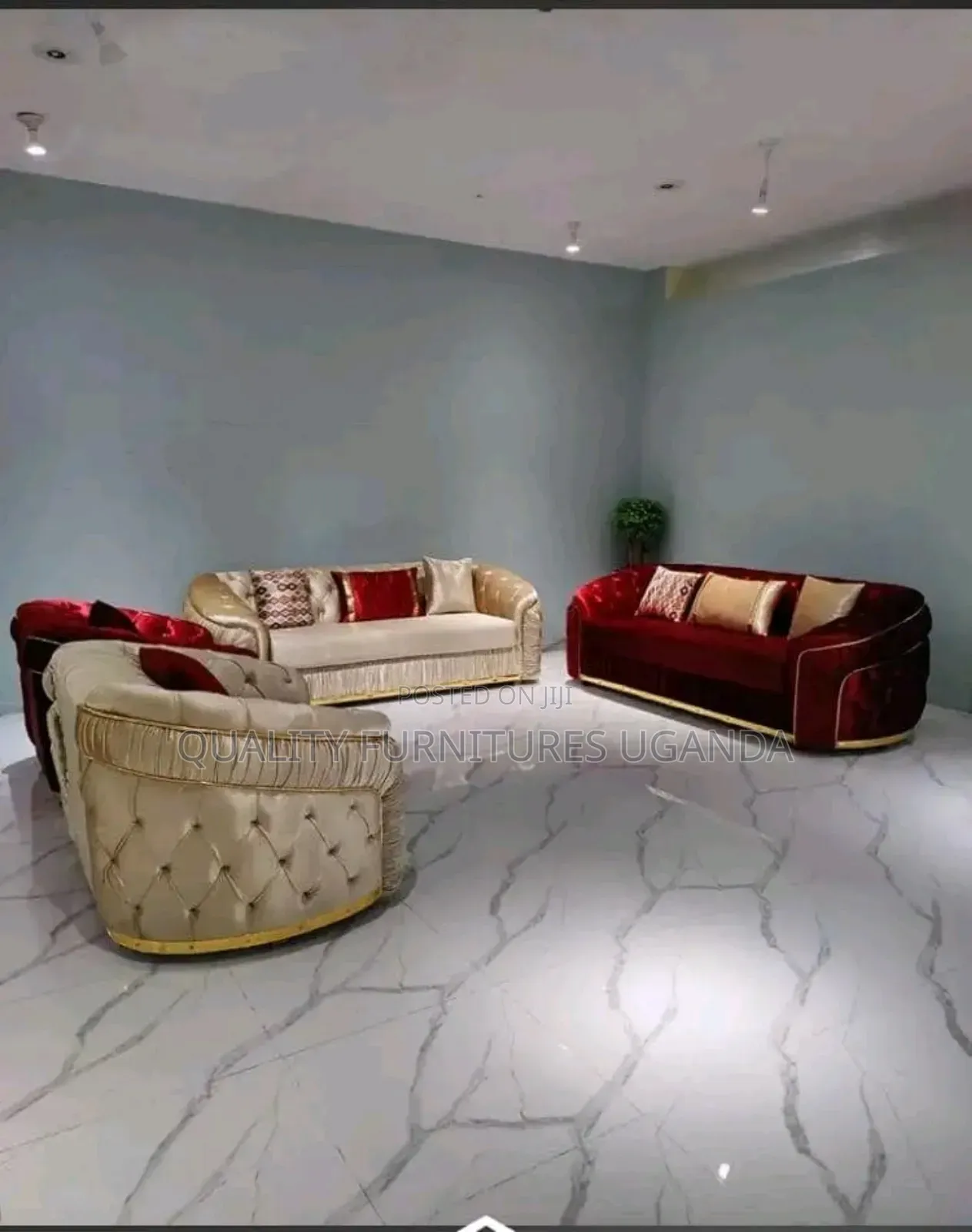 8 Seater Cream and Maroon Chesterfield Couches
