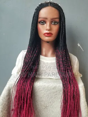 Glueless Wig. Cornrow Wig of Black and Red Ombre