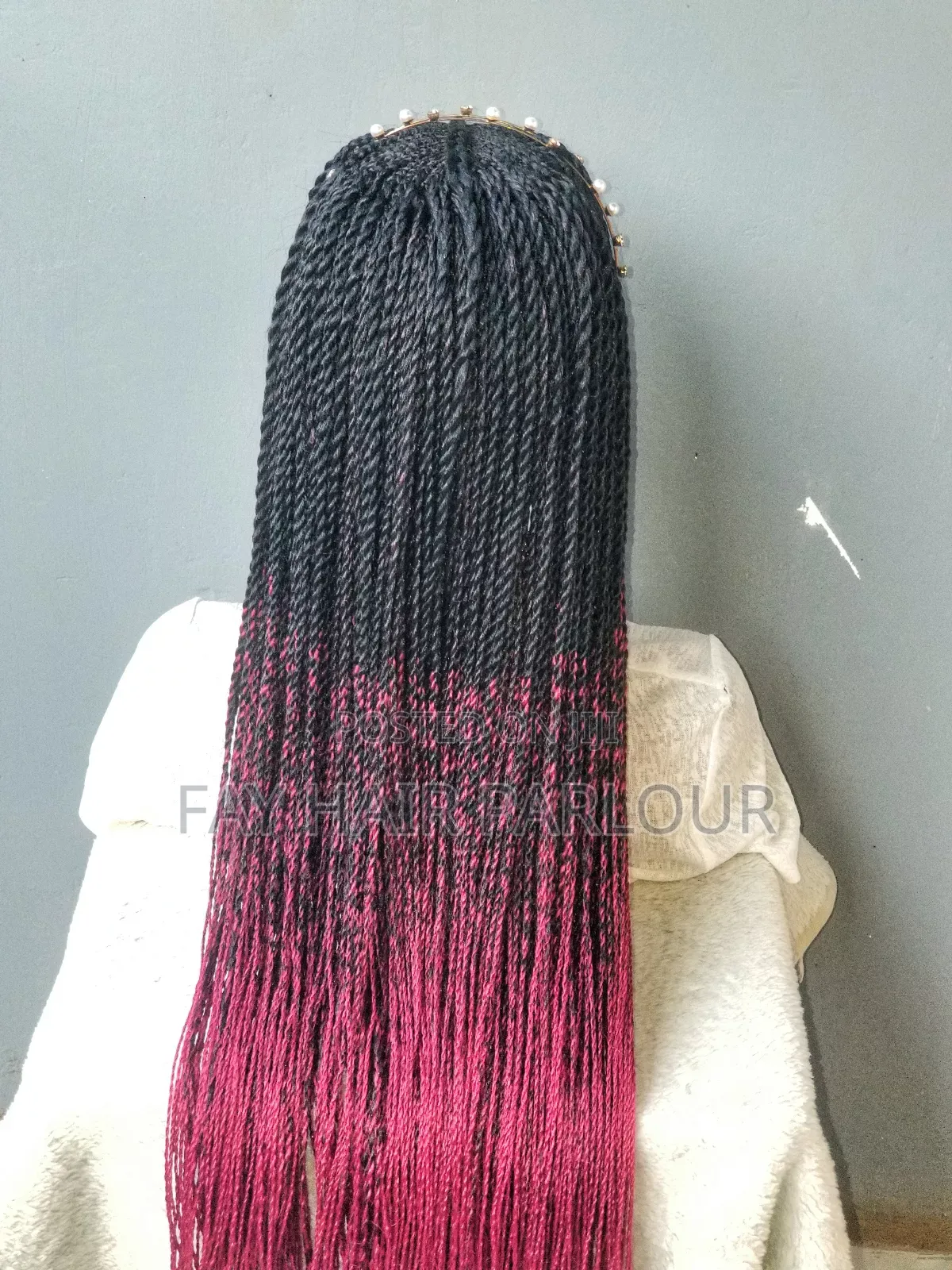 Glueless Wig. Cornrow Wig of Black and Red Ombre