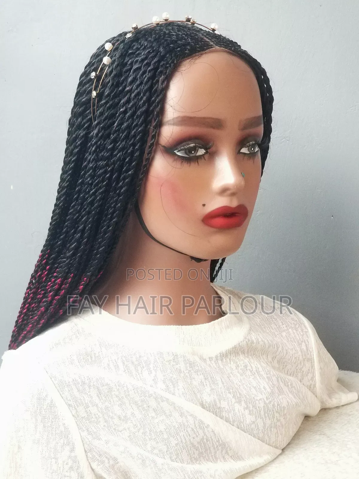 Glueless Wig. Cornrow Wig of Black and Red Ombre