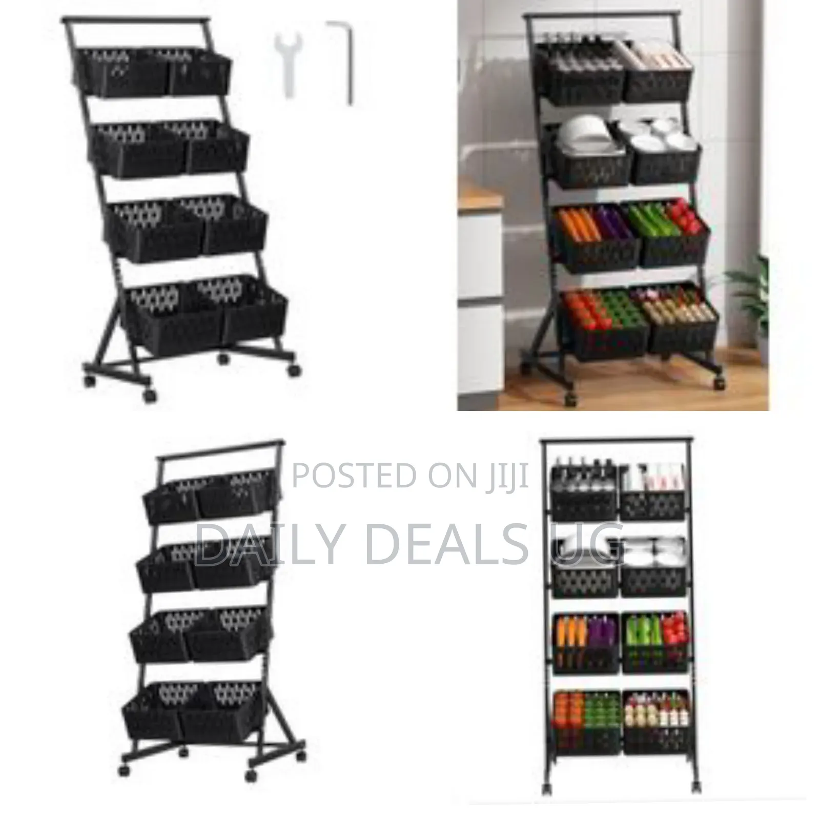 4-Tier Kitchen Fruit Vegetable Snack Cart With Wheels ,Stackable Mesh