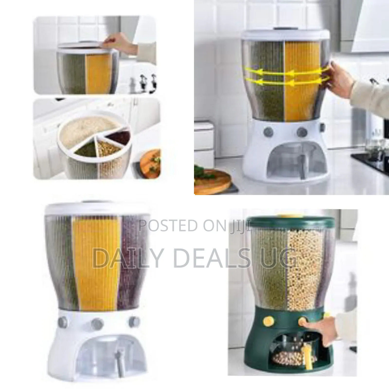 4grid Rotating Cereal Food Rice Bucket Storage Dispenser Box Organizer