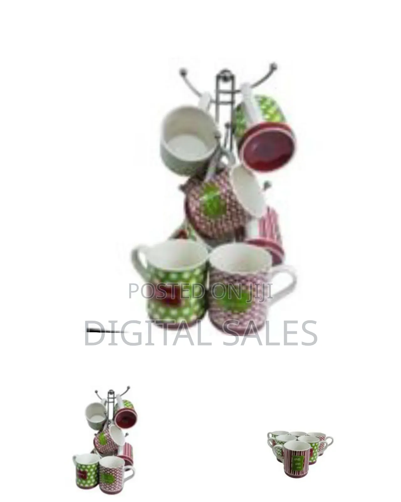 6 Pieces of Red and Green Multi Design Coffee Tea Cups
