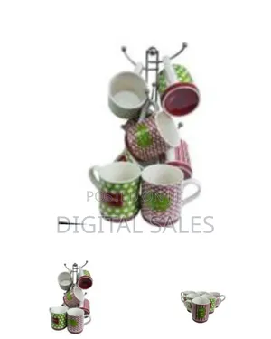 6 Pieces of Red and Green Multi Design Coffee Tea Cups