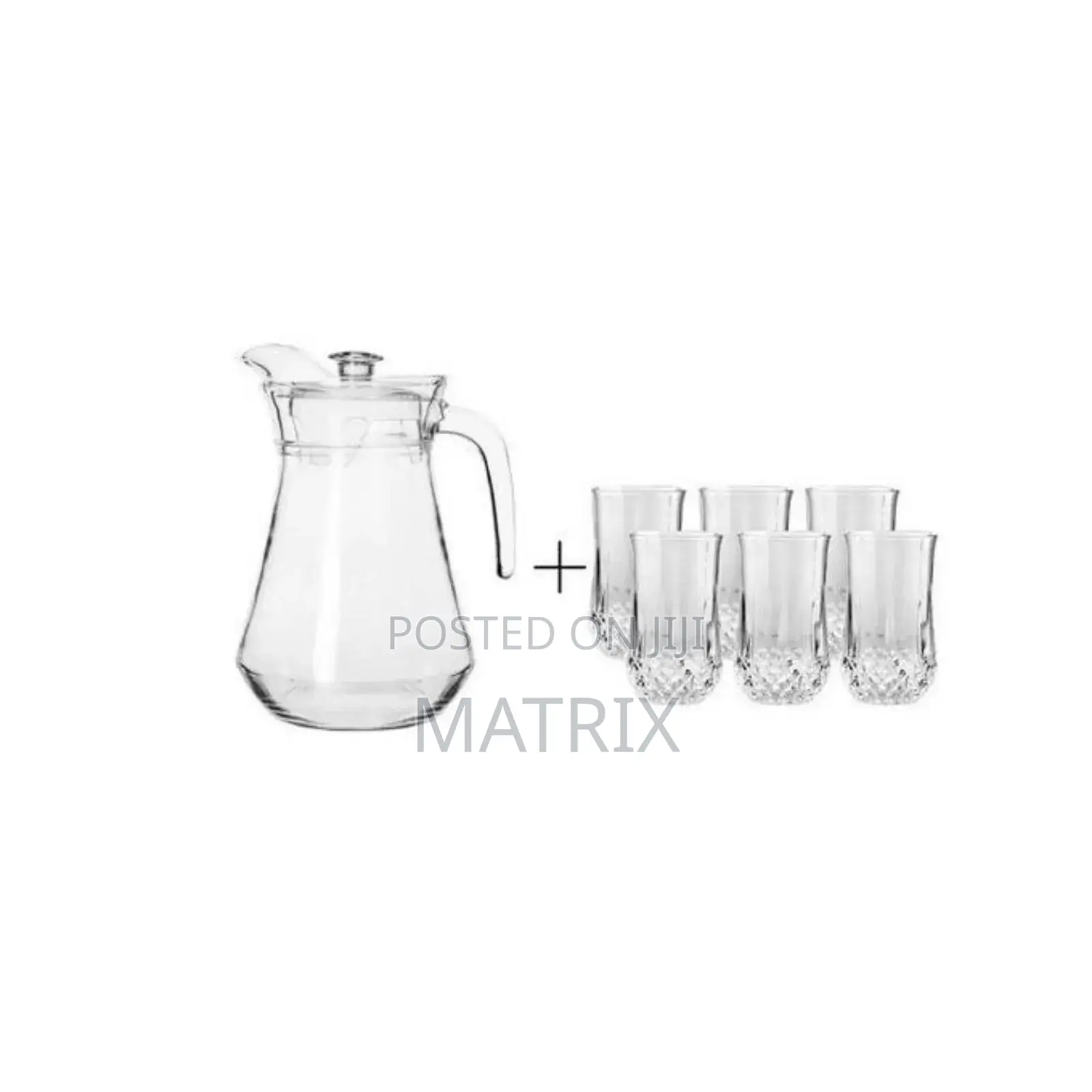 7 Pieces Drinkware Set of 1 Jug and 6 Crystal Glasses-Transparent