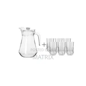 7 Pieces Drinkware Set of 1 Jug and 6 Crystal Glasses-Transparent