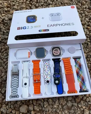 Ultra Smartwatch–7 Straps, Amoled Display, Bluetooth Earbuds Included