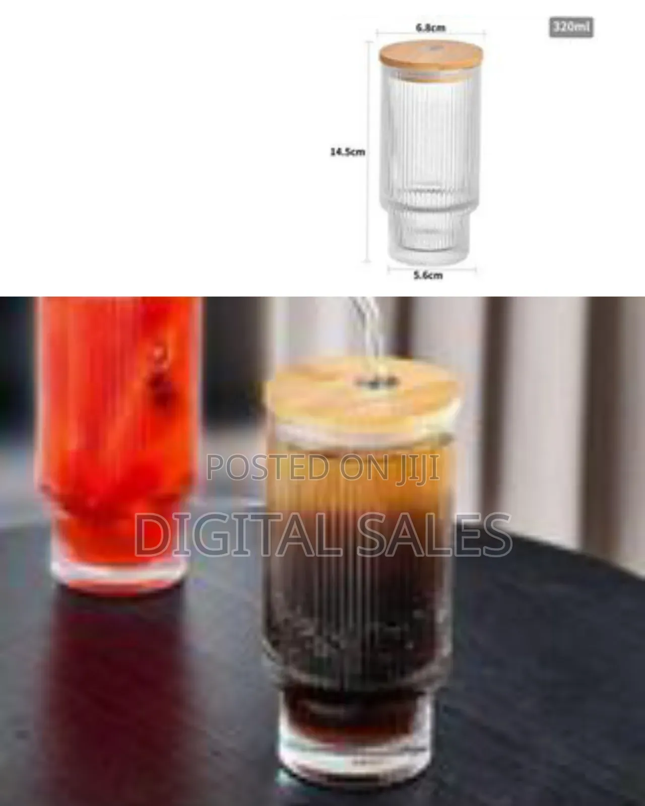 6 Pieces of Ribbed Glass Drinking Cup 320ml Round Glasses Tumbler