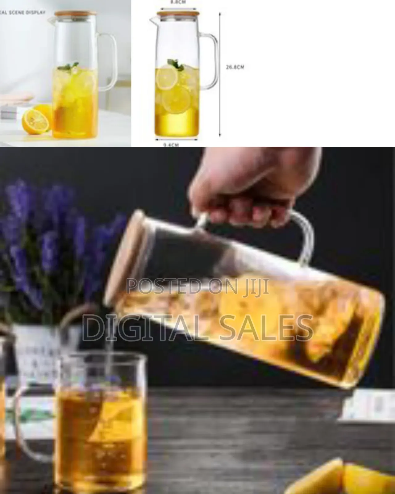 1 Piece of 1500ml Glass Pitchers With Handles and Lids Clear Carafes,