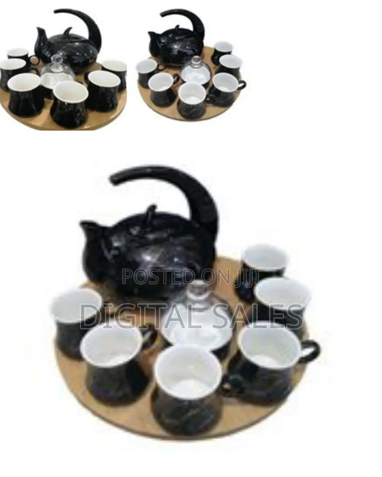 8piece Cuppucino Tea Coffee Mugs Cups, Teapot and Bamboo Tray Set-