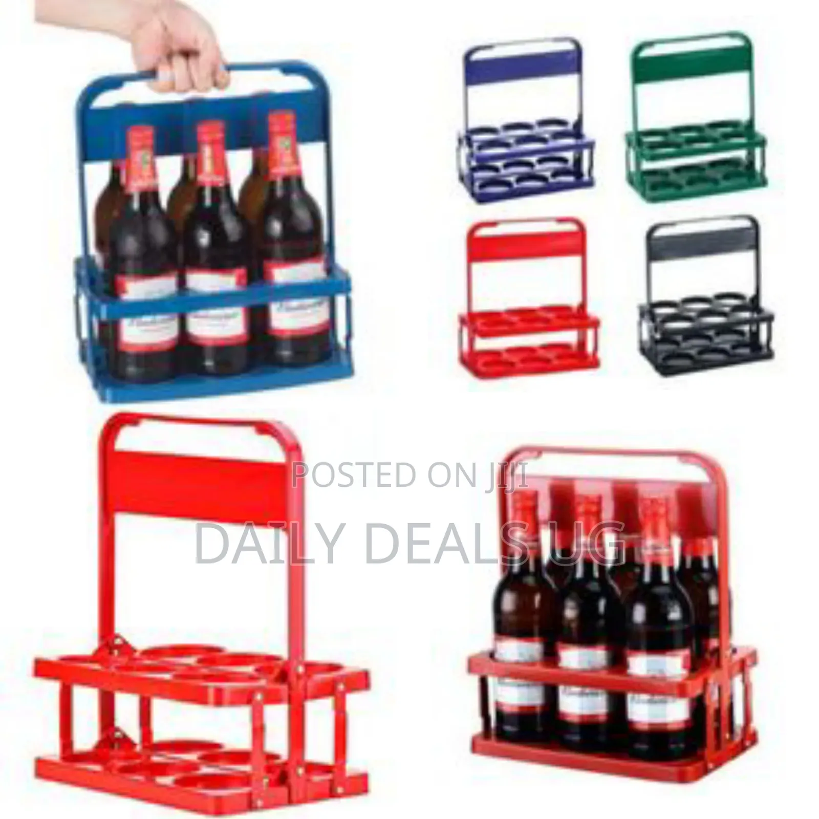 Plastic Foldable 6 Bottles Holder Basket Rack, Red