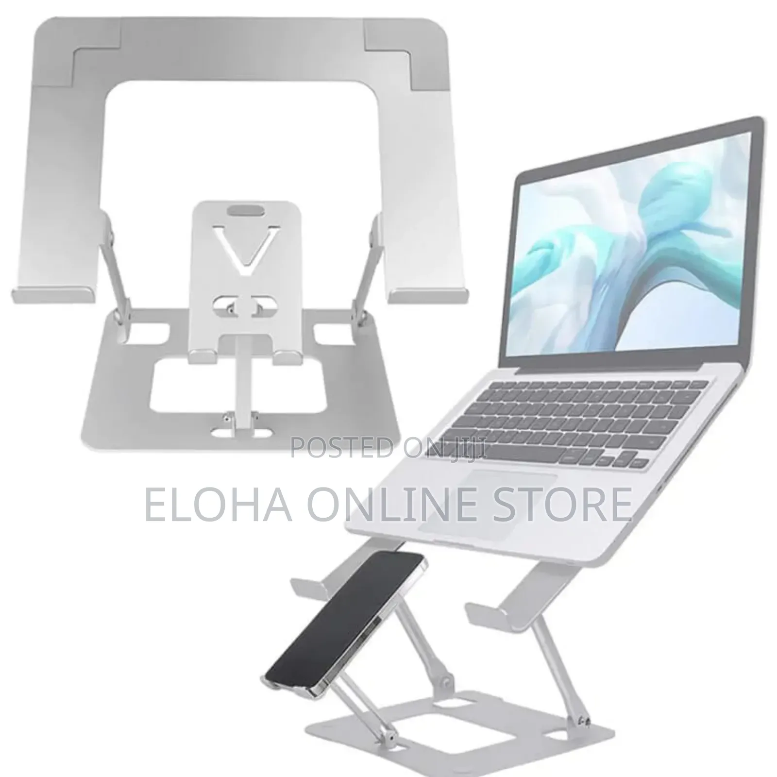 Foldable Dual Laptop and Mobile Phone Aluminium Stand