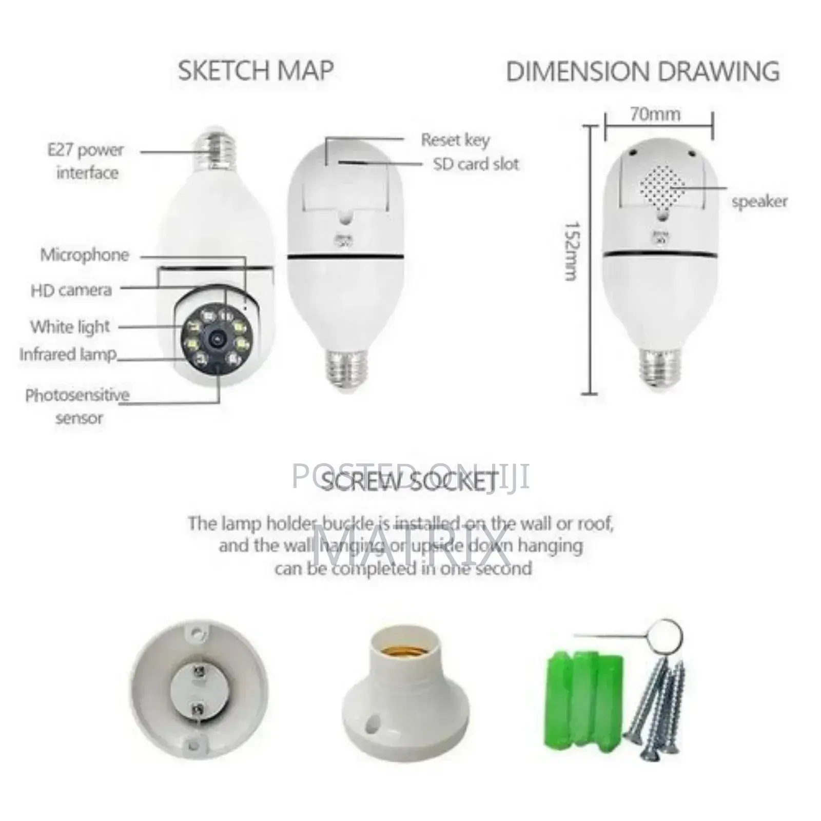 E27 360° PTZ Bulb Wifi Camera With Ai Tracking and Night Vision