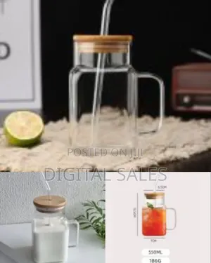 6 Piece of 500ml Glass Coffee Drinking Glass Cups With Bamboo Lid
