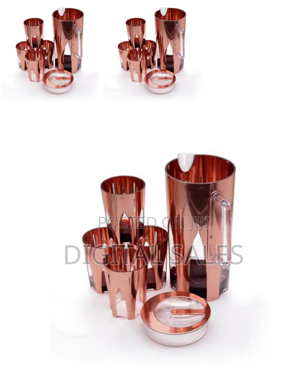 4 Piece Melamine Juice Tumbler Cups and 1piece Jug Water Set-Brown