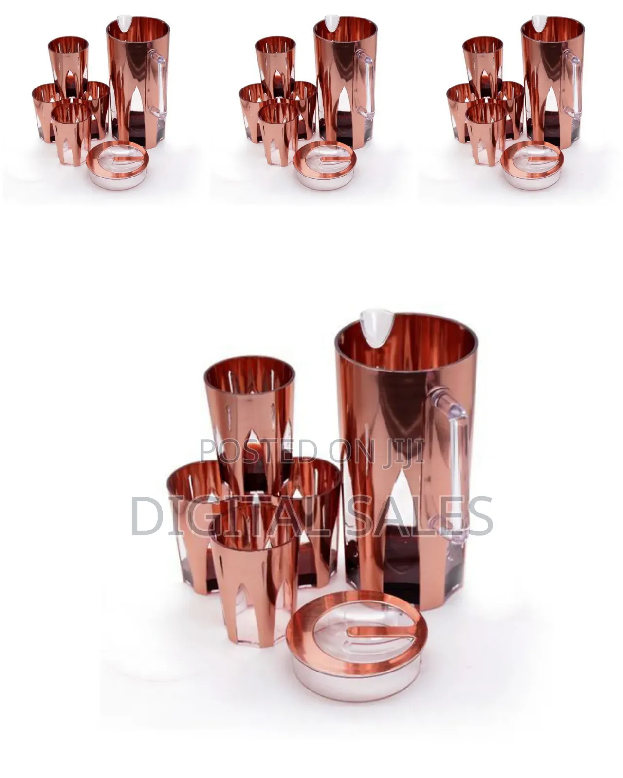 4 Piece Melamine Juice Tumbler Cups and 1piece Jug Water Set-Brown