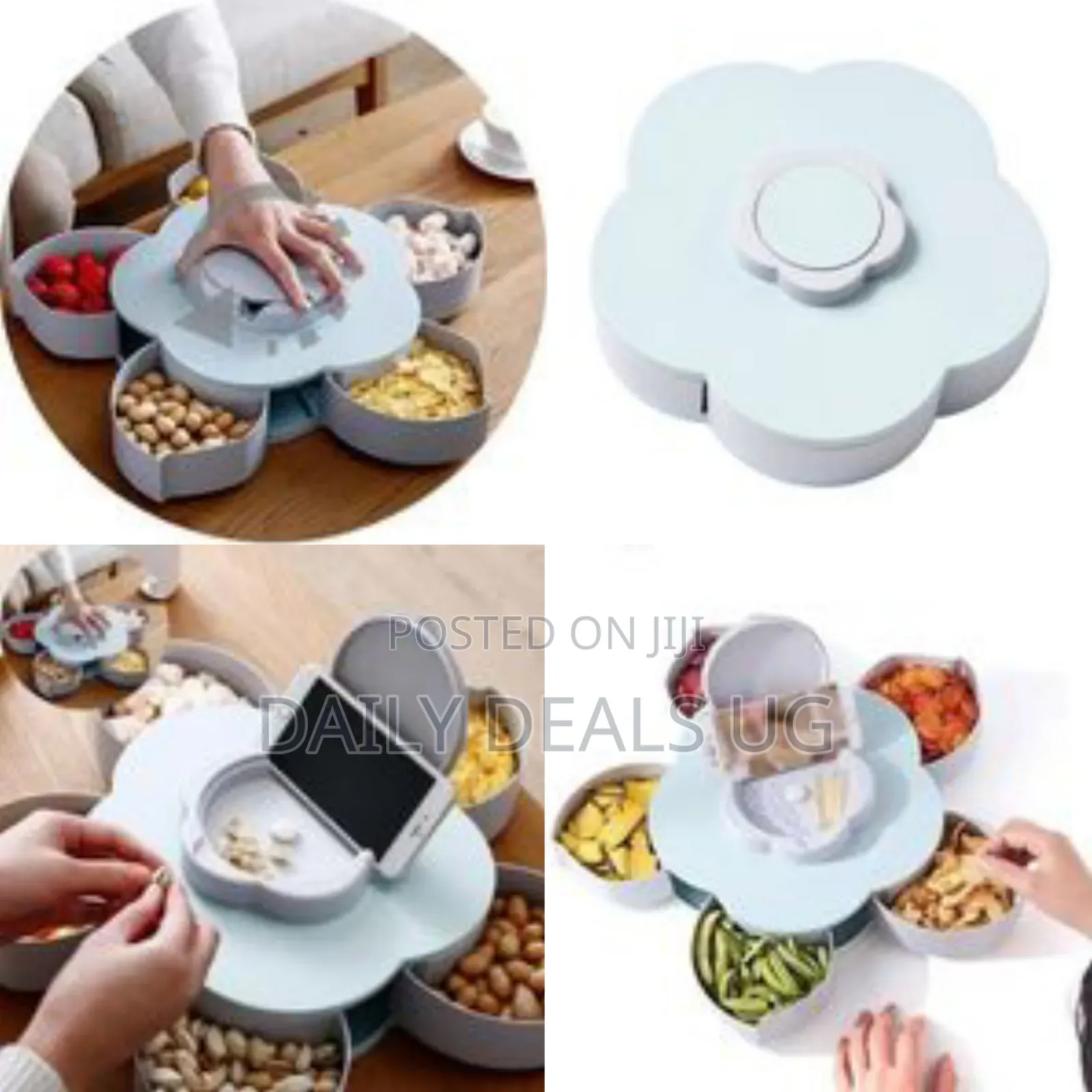 Candy Box Serving Rotating Tray Storage With Mobile Phone Stand -Blue