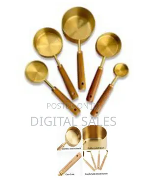 Gold-Plated Metal Measuring Spoon With Wood Handle Liquid and Dry