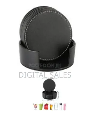 7 Piece Leather Drink Coasters Round Cup Mat Pad for Home and Kitchen