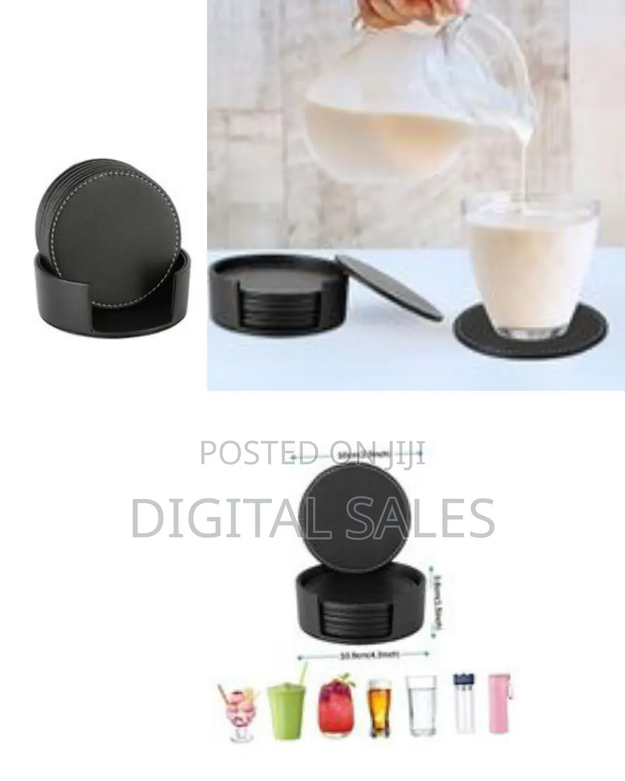 7 Piece Leather Drink Coasters Round Cup Mat Pad for Home and Kitchen