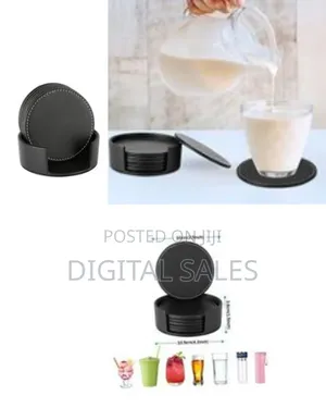 7 Piece Leather Drink Coasters Round Cup Mat Pad for Home and Kitchen