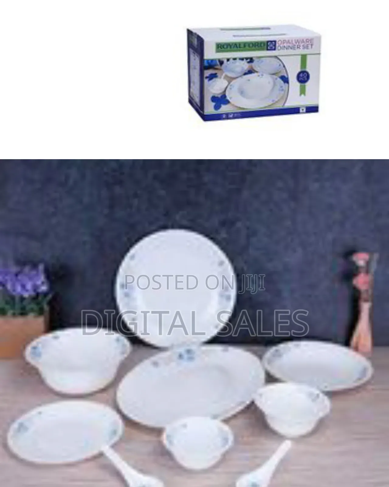 Royalford 40 PCS Opal Glassware Spoons Plates Bowls Dinner Set