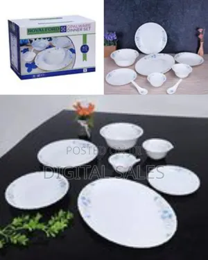 Royalford 40 PCS Opal Glassware Spoons Plates Bowls Dinner Set