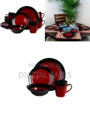 24 Piece Porcelain Two-Toned Bright Red Black Chip Resistant Dinner