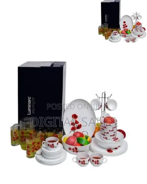 Luminarc 46 Pieces Floral Glass Opalware Dinner Set With Cups