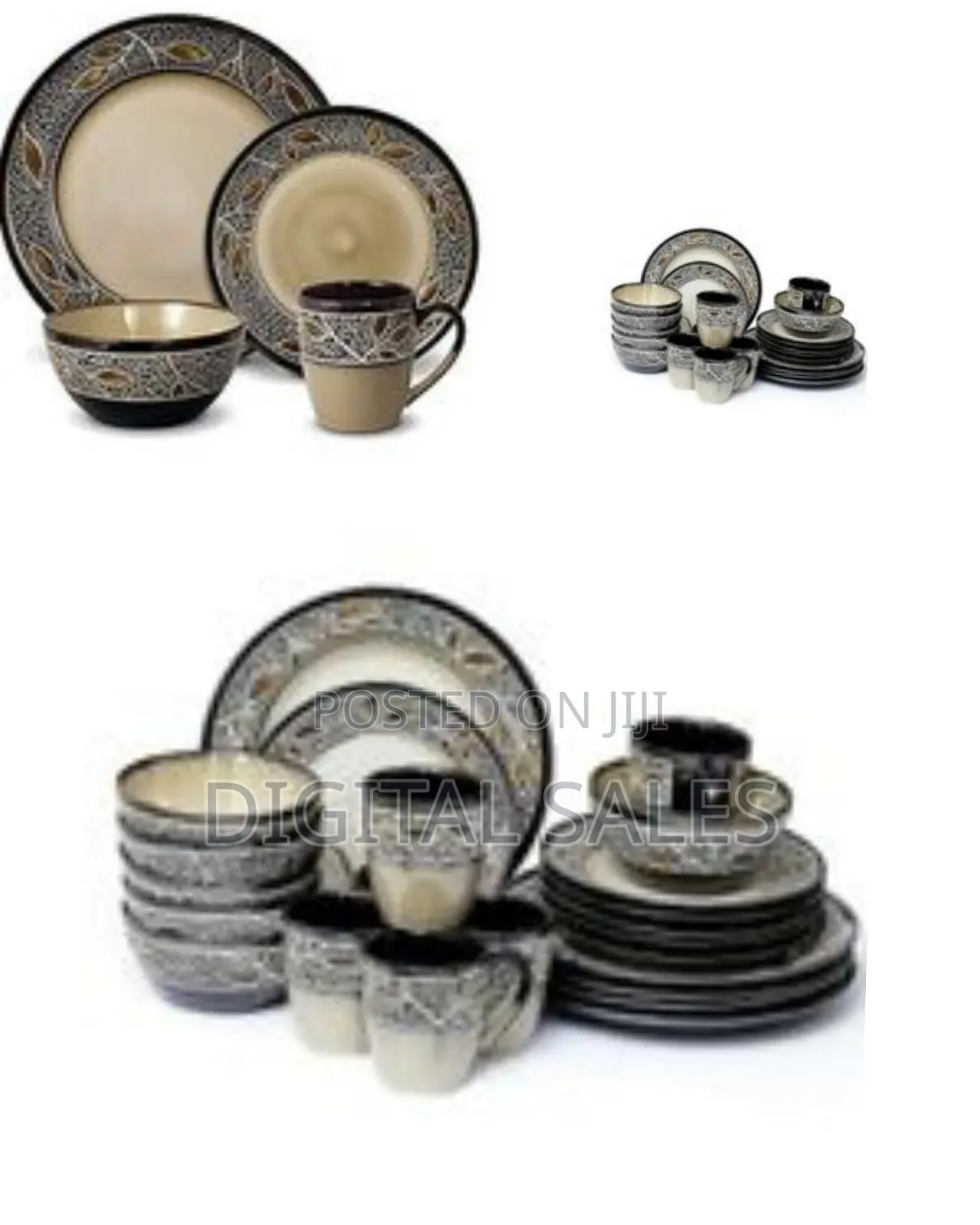 24pcs of Leaf Design Plates Bowls Cups Dinner Set