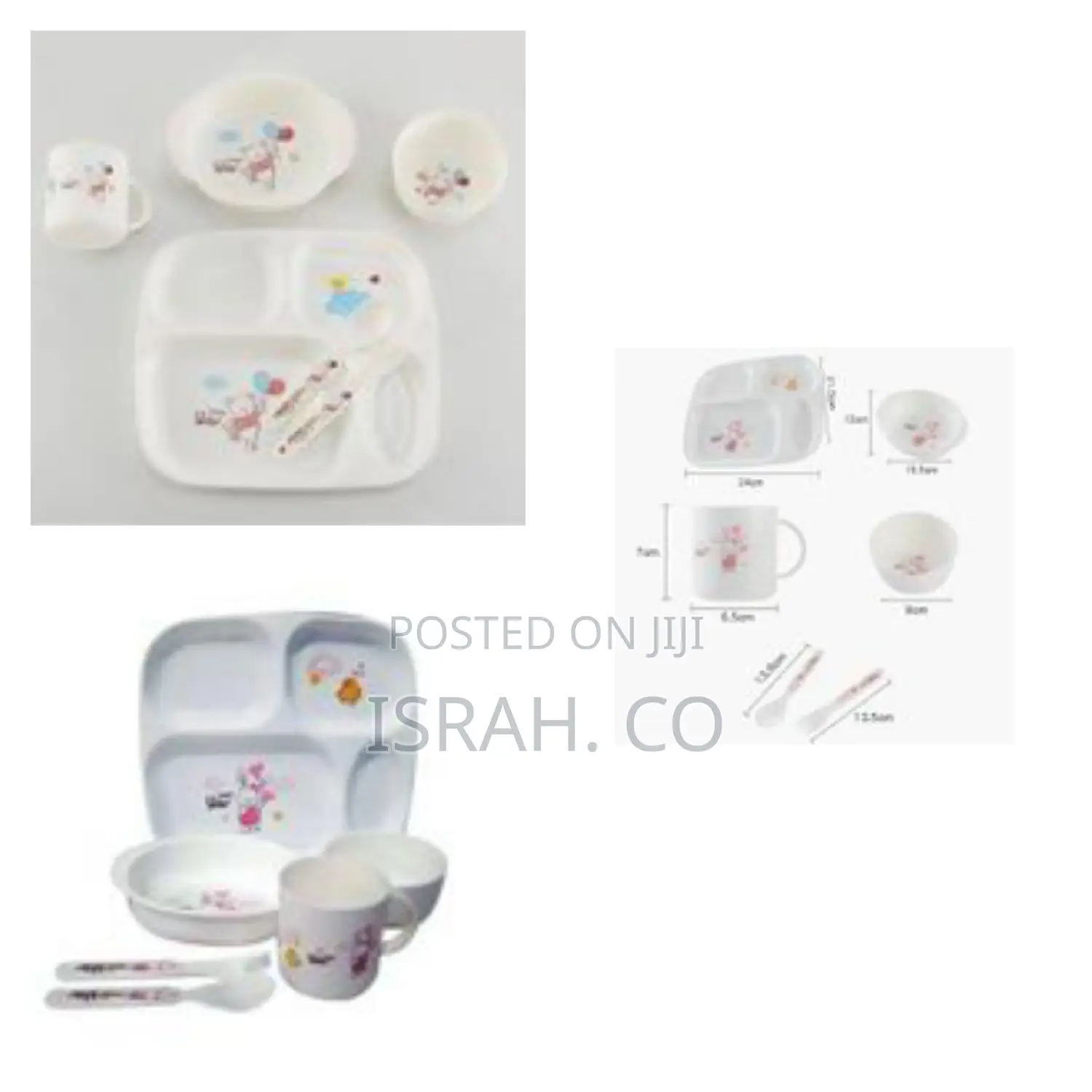 6pc Set Baby Feeding Plate Bowl Cup Plate Fork Spoon-Cream