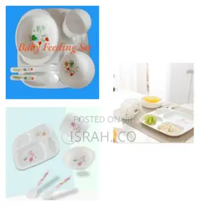 6pc Set Baby Feeding Plate Bowl Cup Plate Fork Spoon-Cream