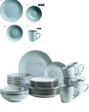 16-Piece Ceramic Stoneware Metallic Rim Dinner Plates Set Dessert 0