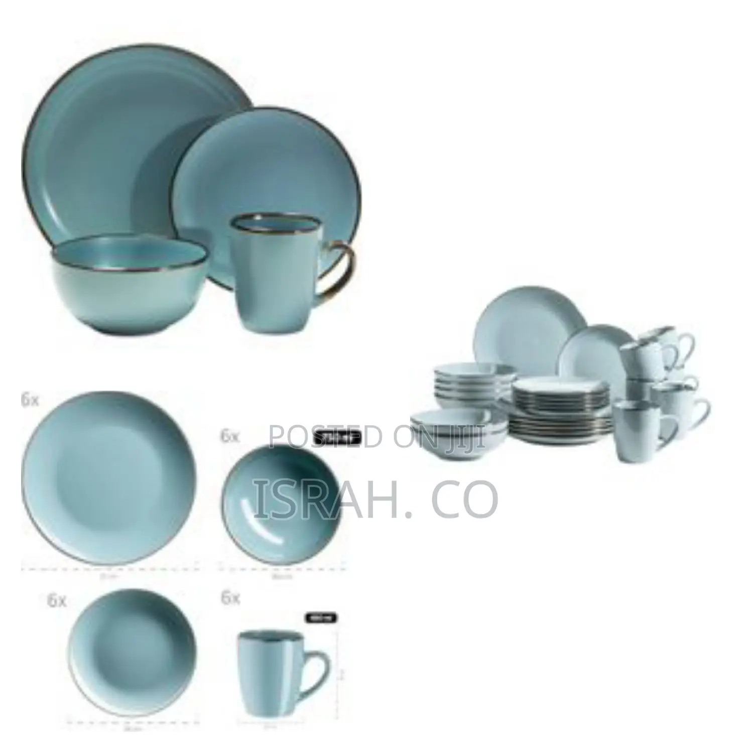 16-Piece Ceramic Stoneware Metallic Rim Dinner Plates Set