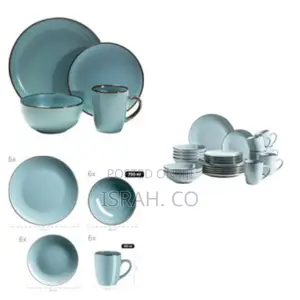 16-Piece Ceramic Stoneware Metallic Rim Dinner Plates Set