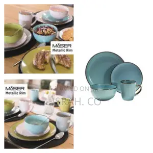 16-Piece Ceramic Stoneware Metallic Rim Dinner Plates Set