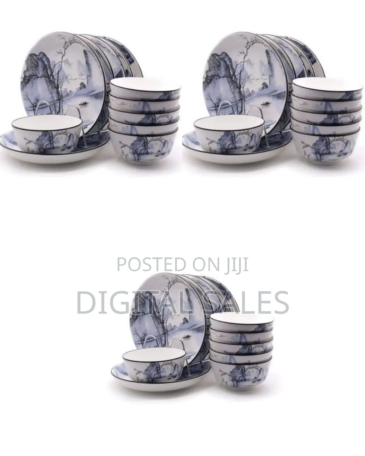 12 Piece Round Cloud Design Food Plates, Bowls Dinner Set
