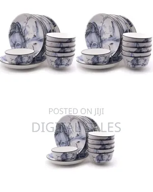 12 Piece Round Cloud Design Food Plates, Bowls Dinner Set