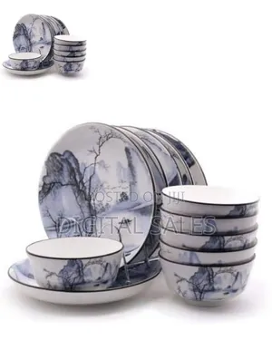 12 Piece Round Cloud Design Food Plates, Bowls Dinner Set
