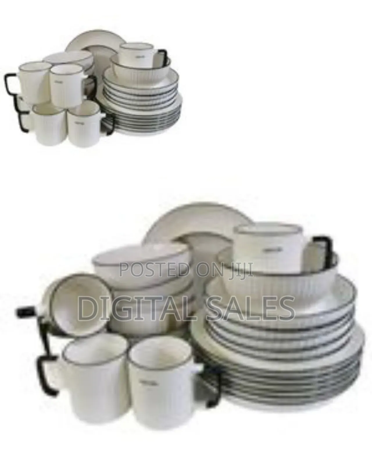 24pcs of Black Line Design Plates Bowls Cups Dinner Set