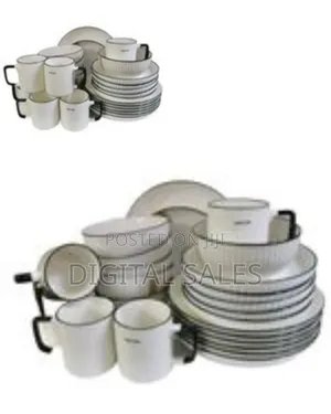 24pcs of Black Line Design Plates Bowls Cups Dinner Set