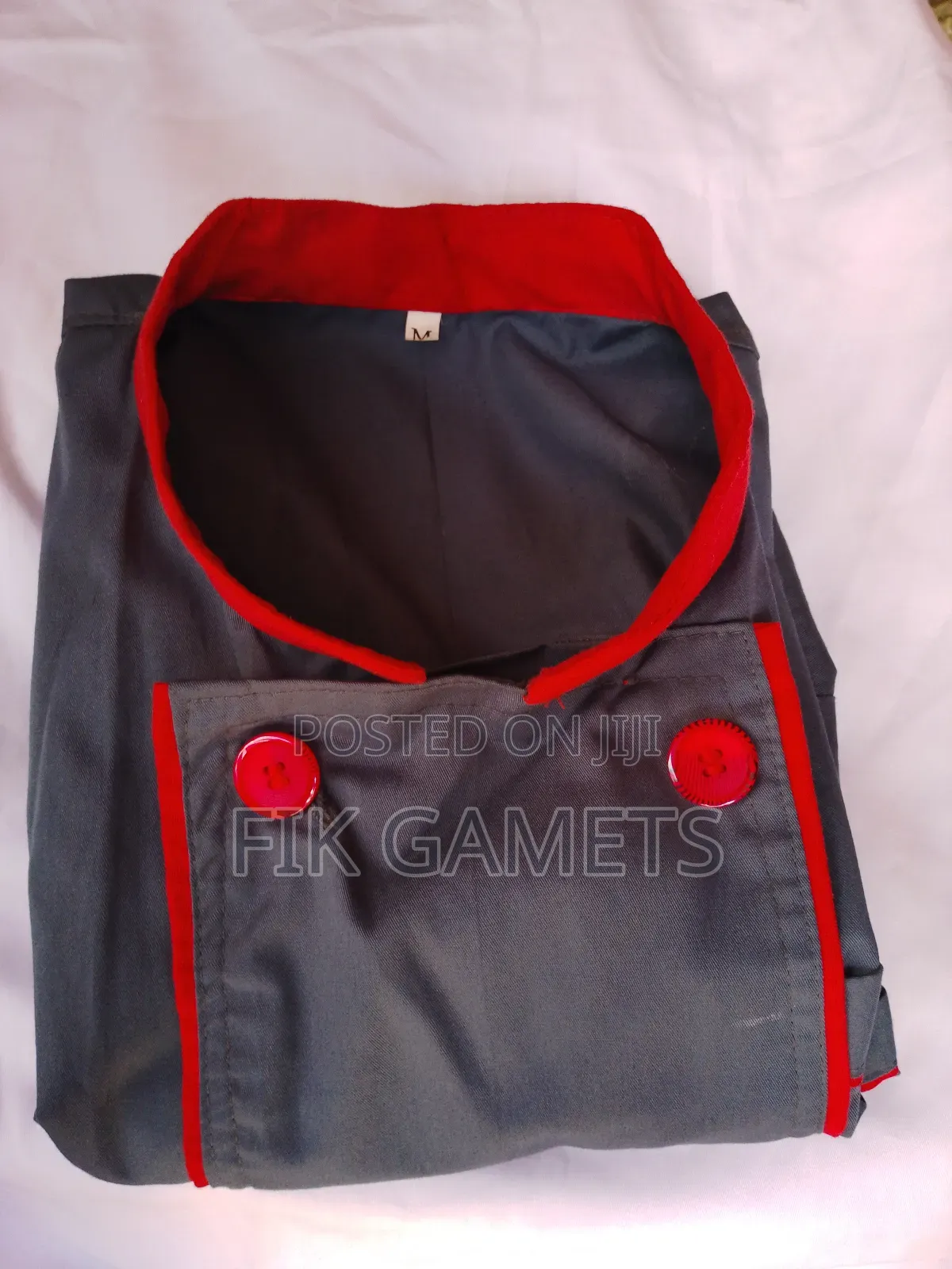 Grey Chefs Uniforms With Red Color