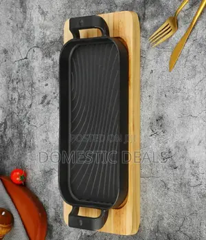 Cast Iron Steak Platter With Wooden Tray