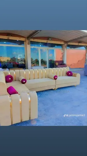 Golden Strips Cream Sofa Set