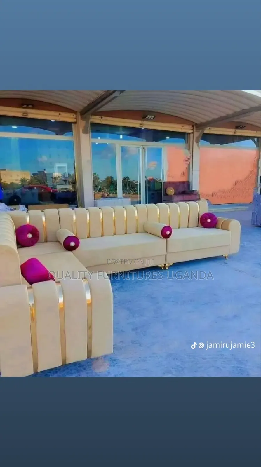 Golden Strips Cream Sofa Set
