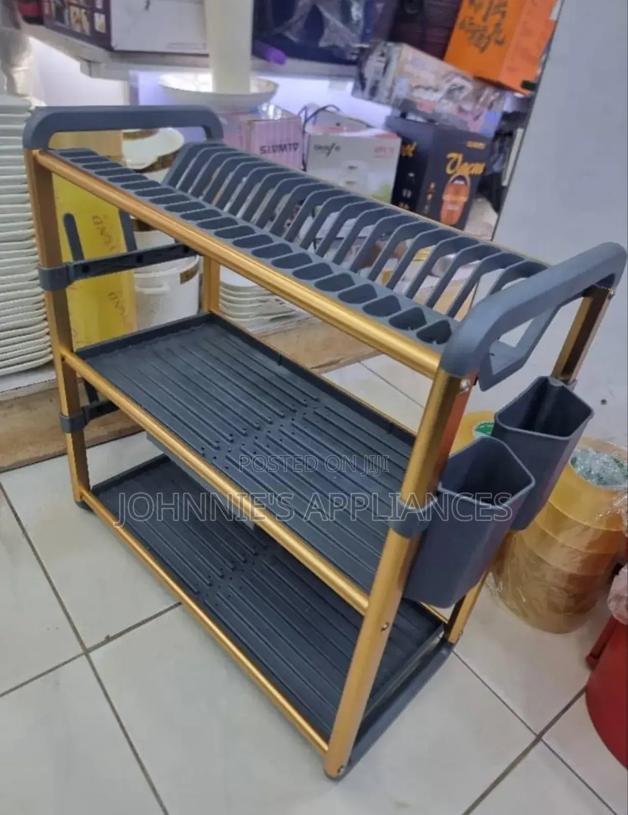 3-Tier Gold and Gray Dish Drying Rack With Cutlery Holders