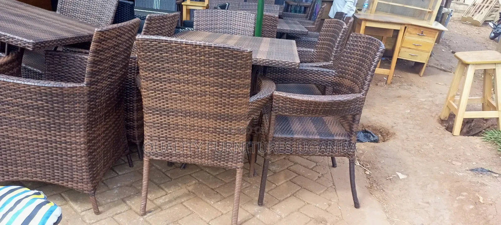 Coffee Brown Weaved Rattan Dining Table Set