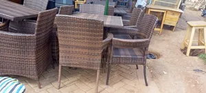 Coffee Brown Weaved Rattan Dining Table Set